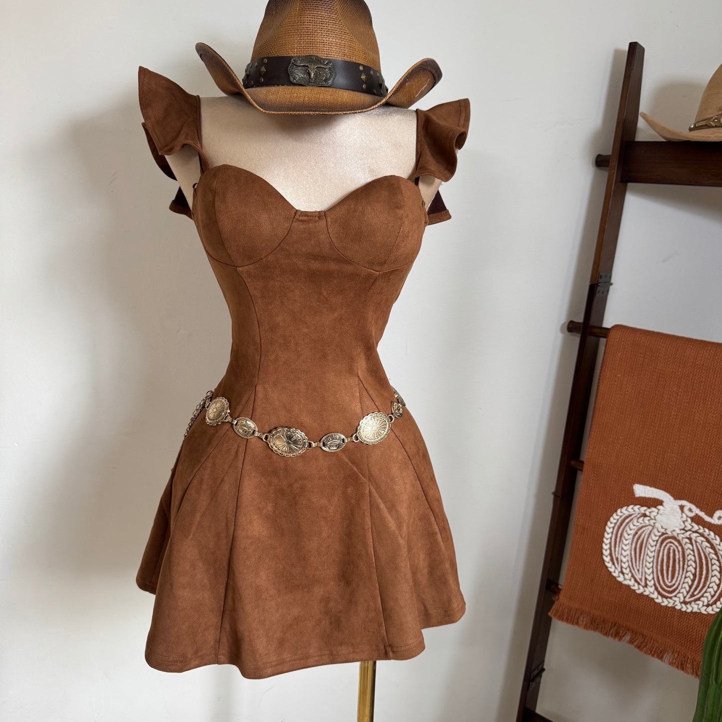 Off Shoulder Bustier Flare Mini Dress-Chocolate