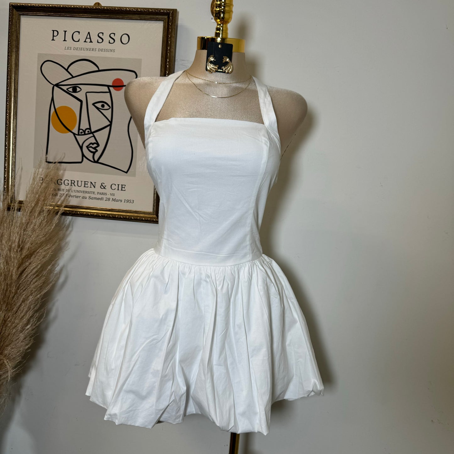 Halter Bubble Dress-White