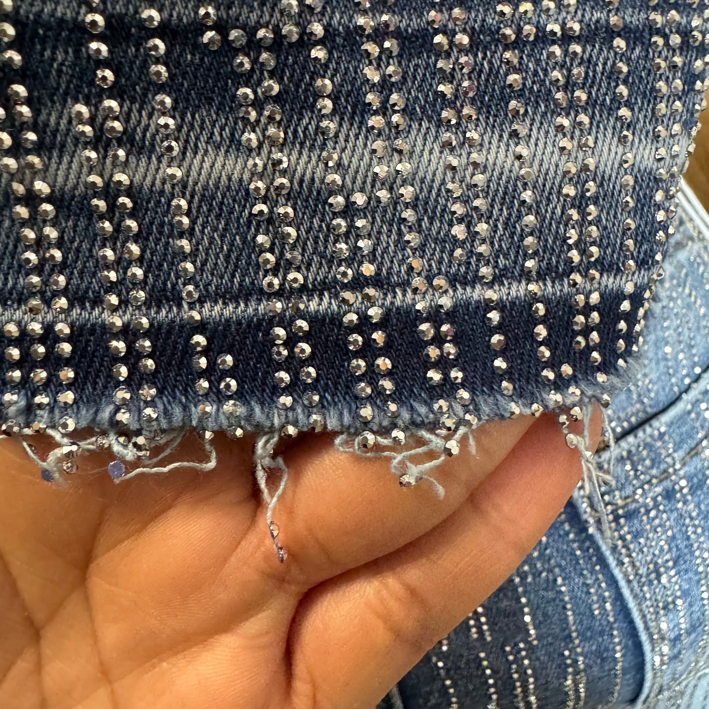 Crush Rhinestone Denim Jacket-Blue