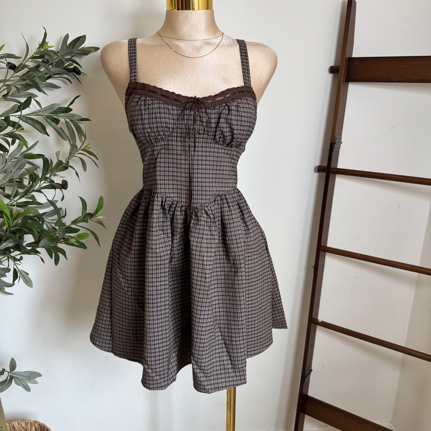 Picnic Corset Mini Dress-Square Print