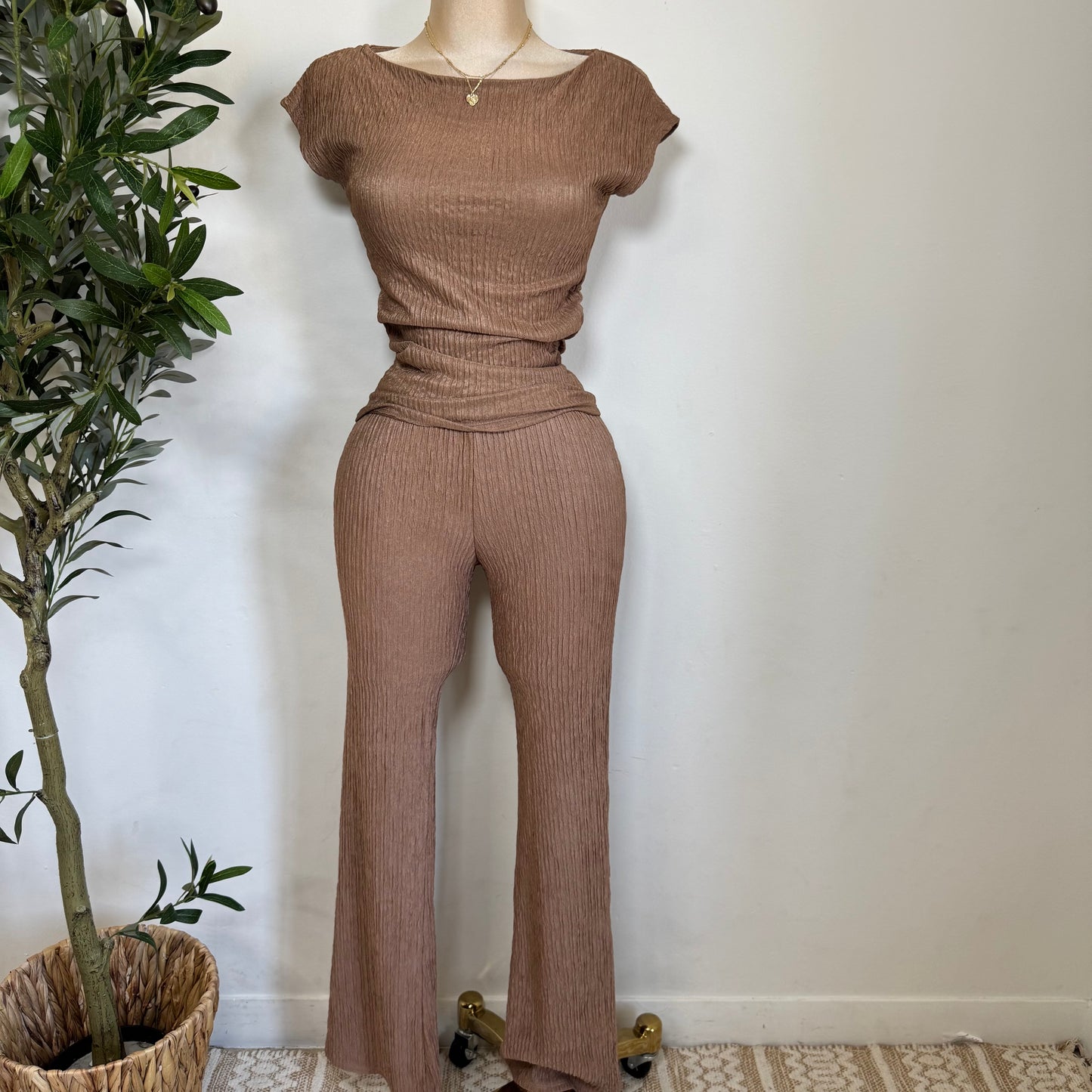 Timira Short Sleeve Pant set -Brown