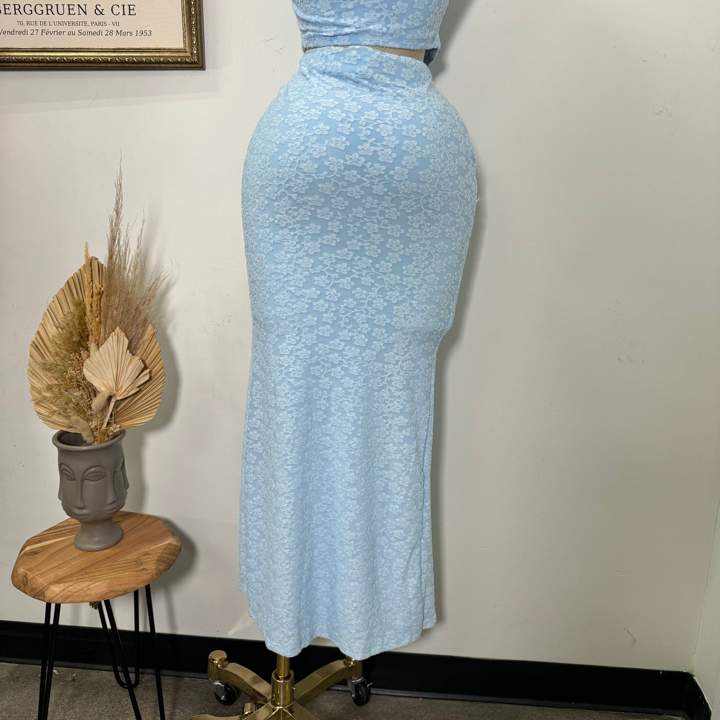 Flower Maxi Skirt Set-Blue