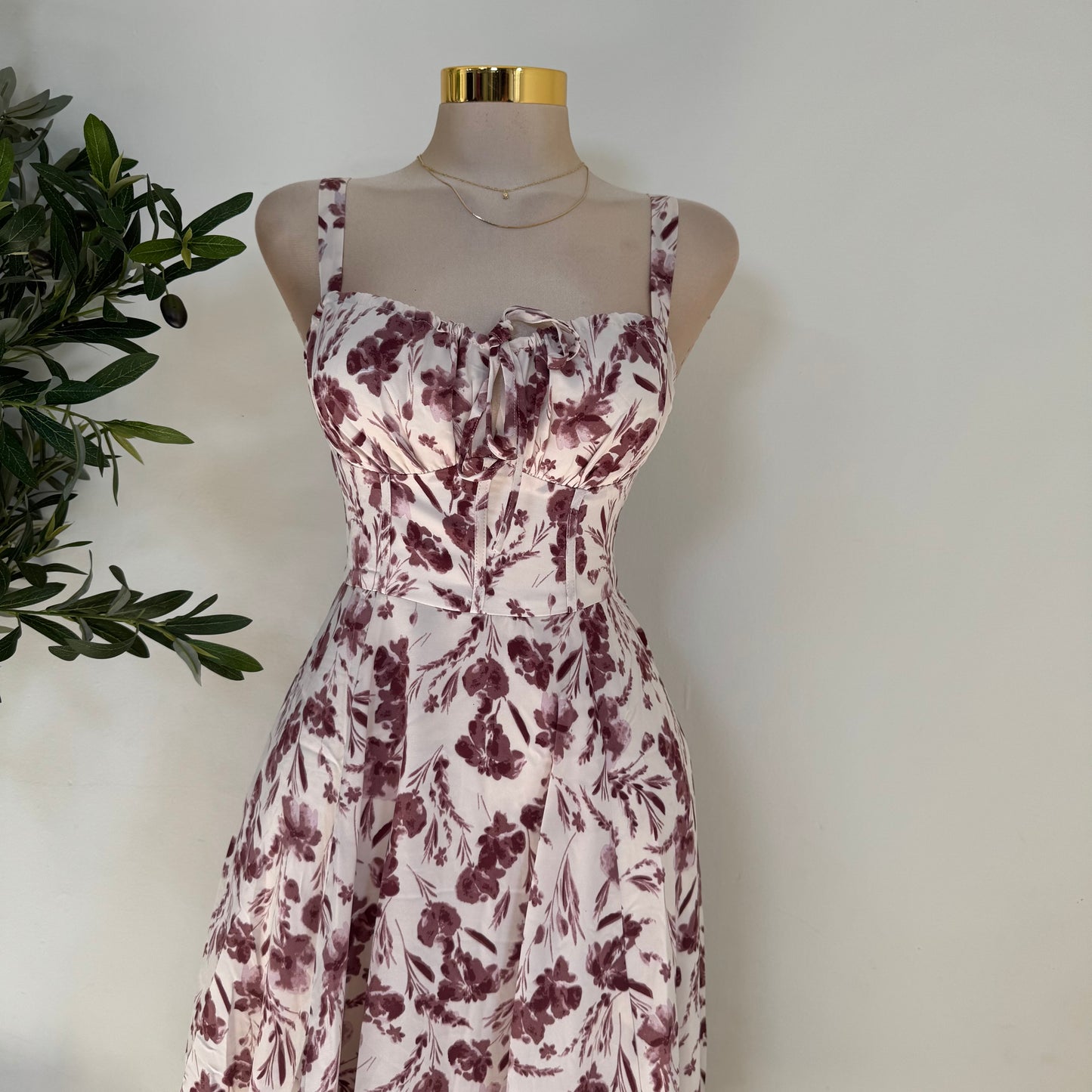 Picnic Corset Midi Dress-Burgundy/Cream