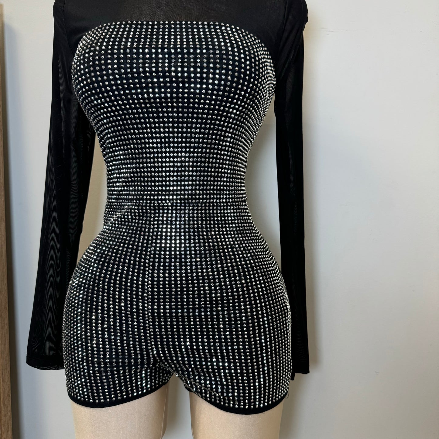 Rhinestone Romper-Black