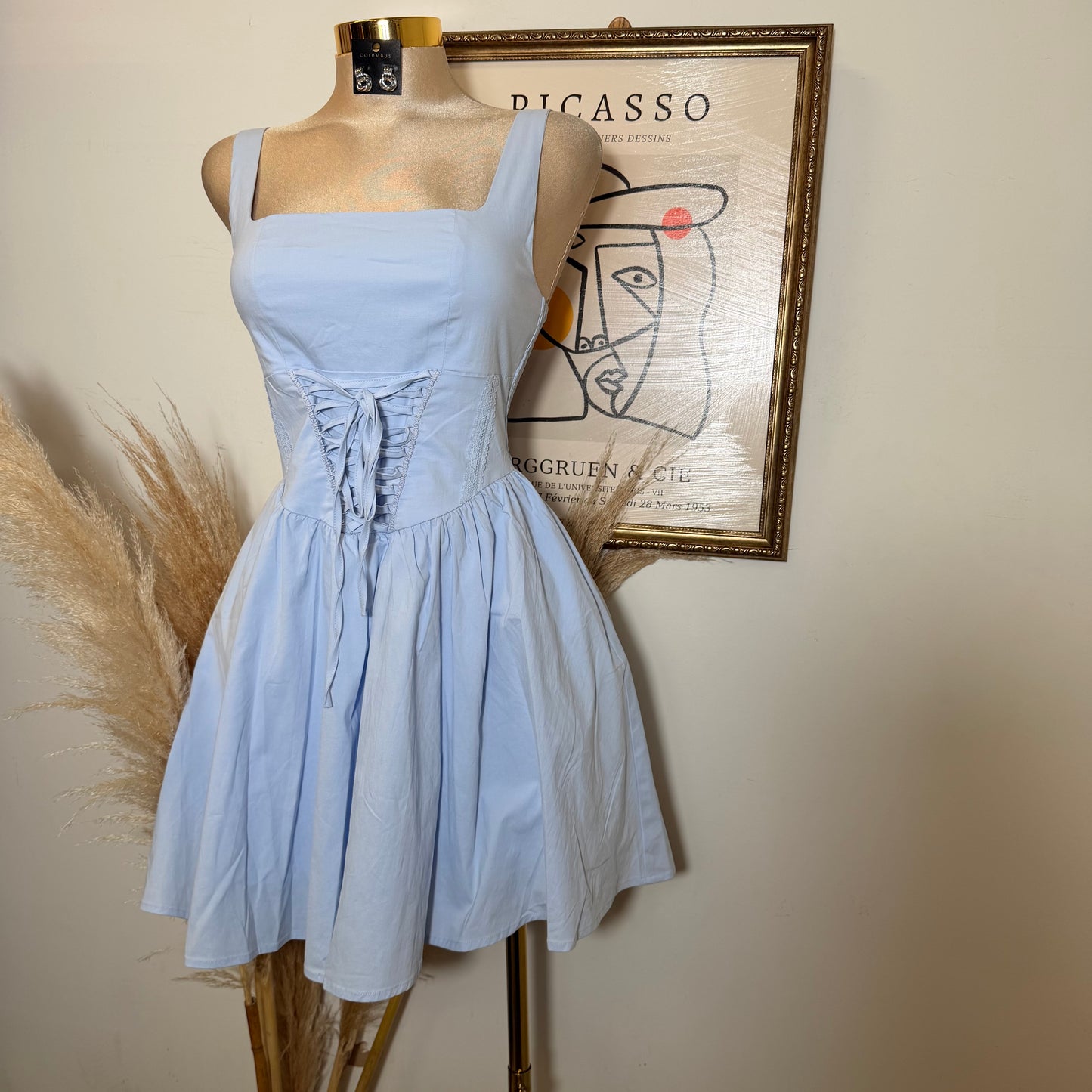 Corset Midi Dress-Blue