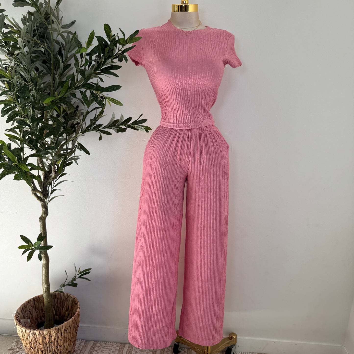 Tamara Short Sleeve Piece Set-Pink