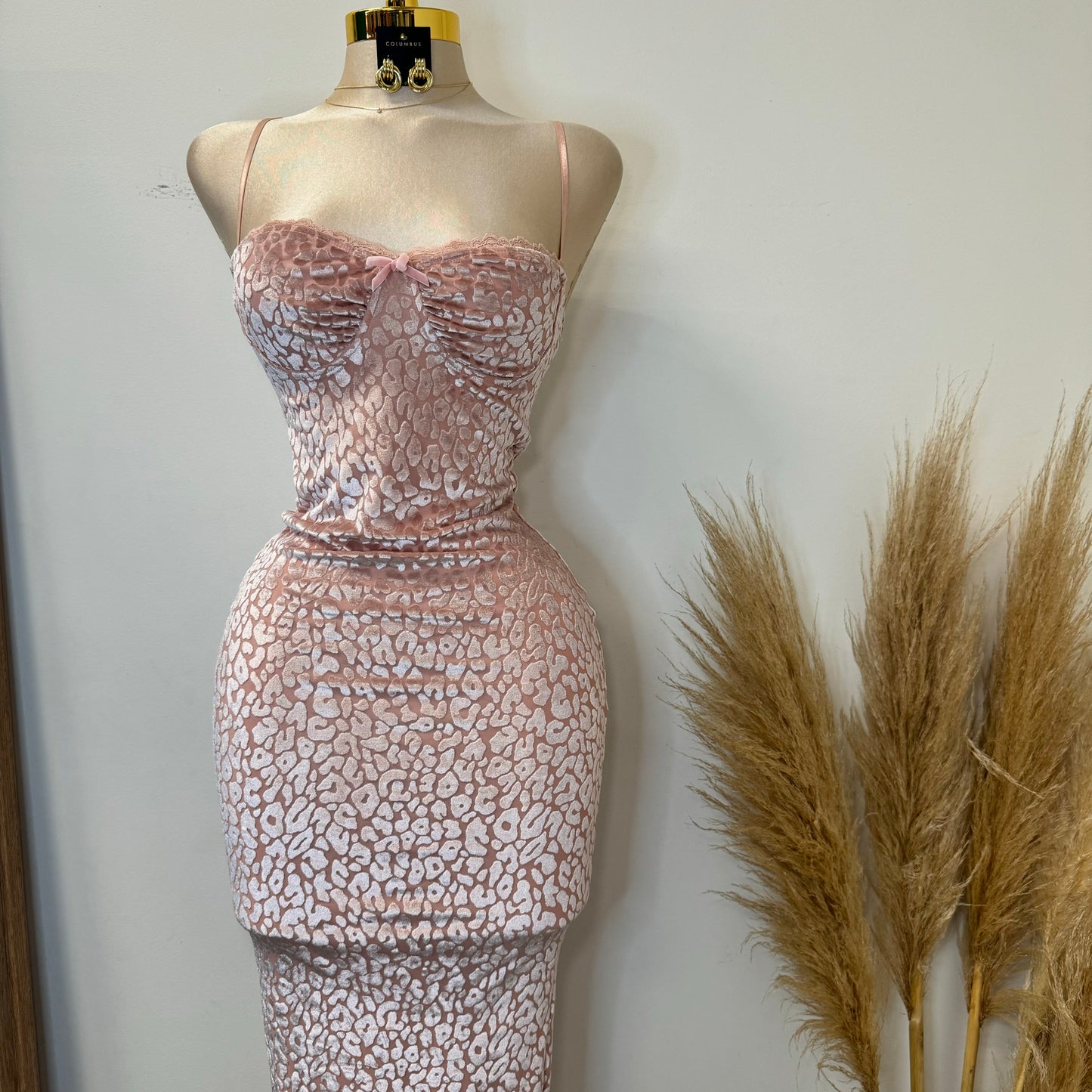 Velvet Animal Print Dress-Pink