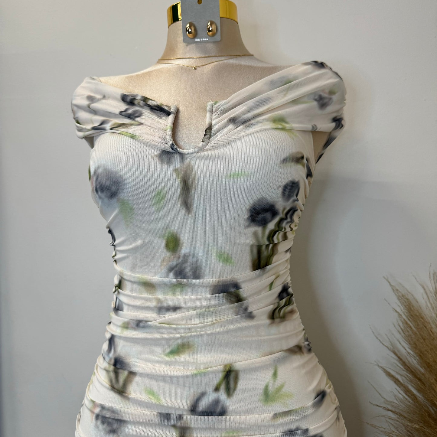 Spring Off shoulder Dress-Cream Multi