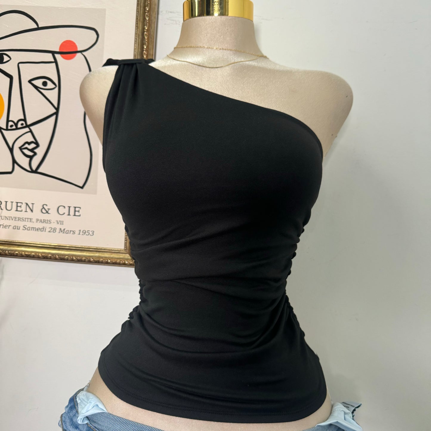 One Side Double Layered Top-Black