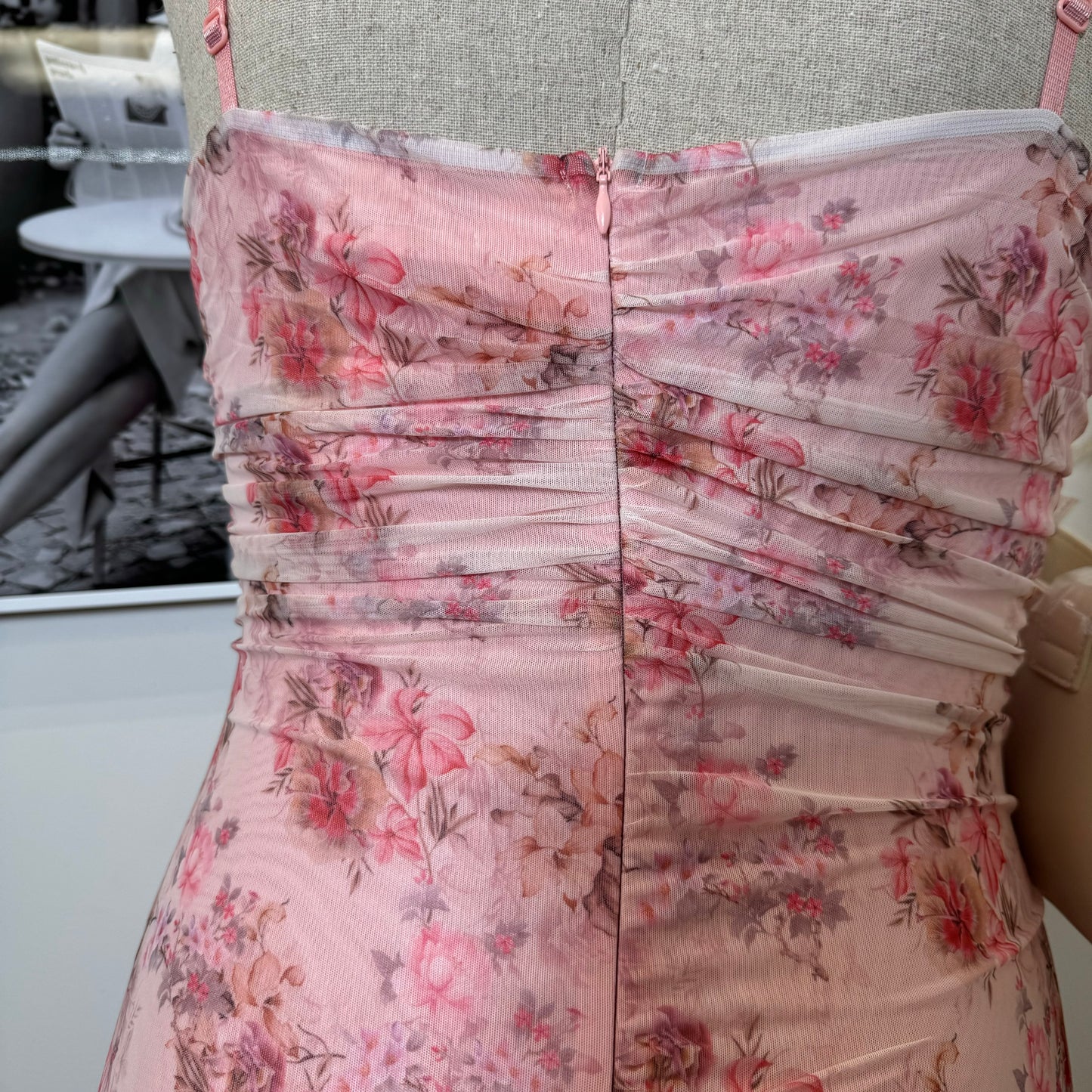 Midi Dress with Sheer Ruffle Detail PL -Pink