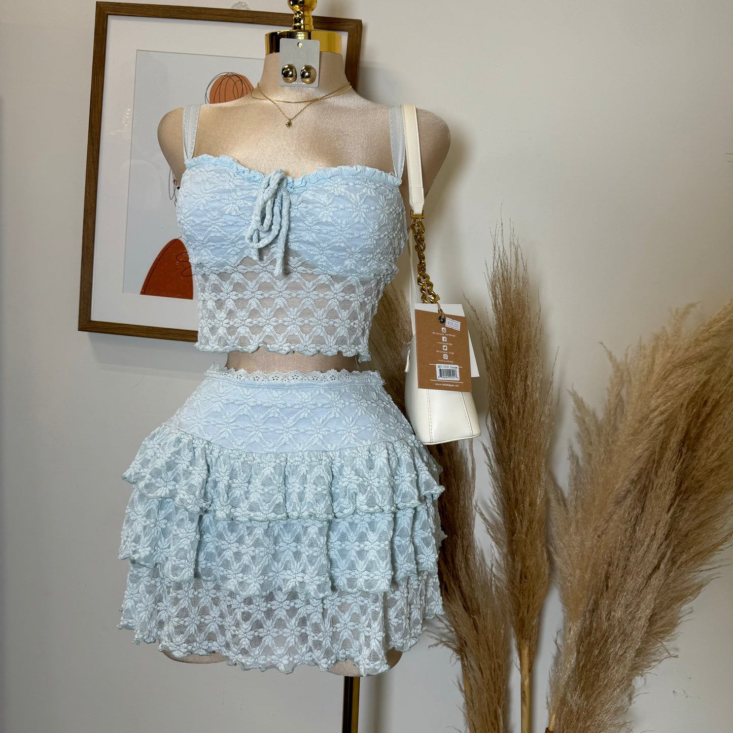 Bonita Lace Flare Skirt Set-baby Blue