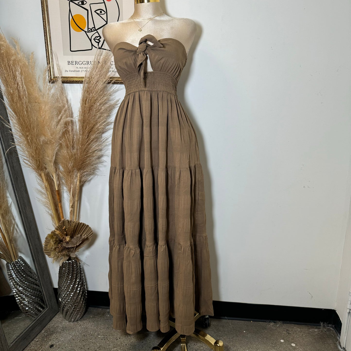 Strapless Maxi Dress-Brown