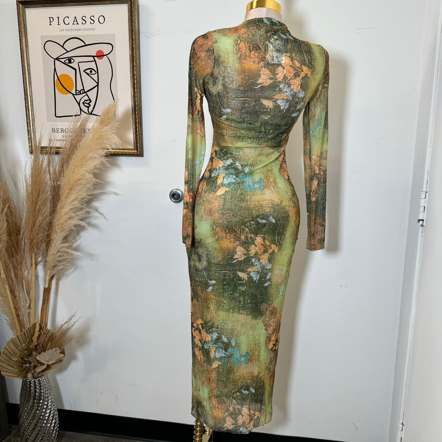 Rose Midi Mesh dress-Green