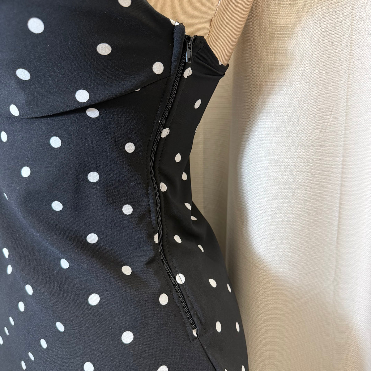 Polka Dot Mini Dress-Black/White
