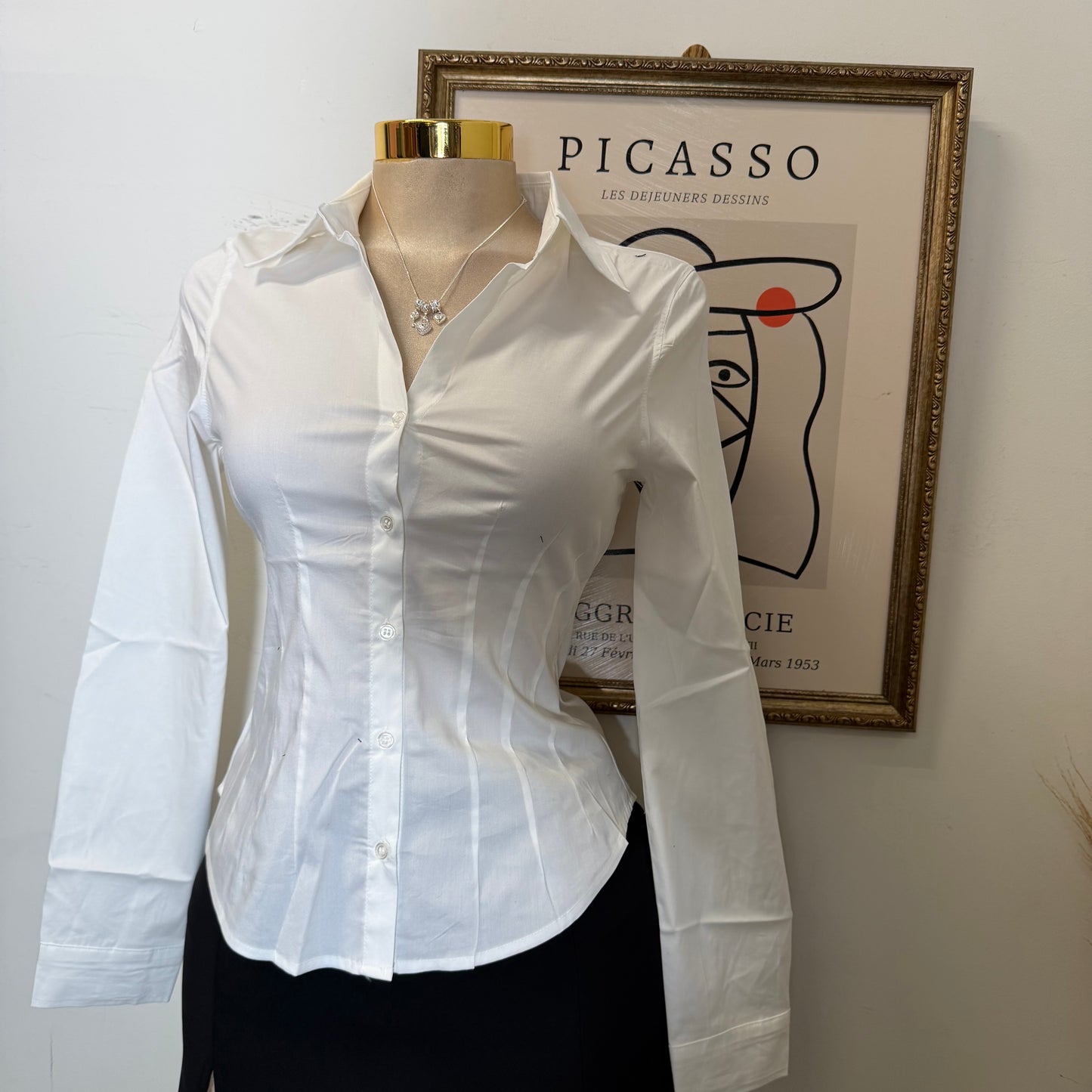 Long Sleeve Fitted Shirt-White