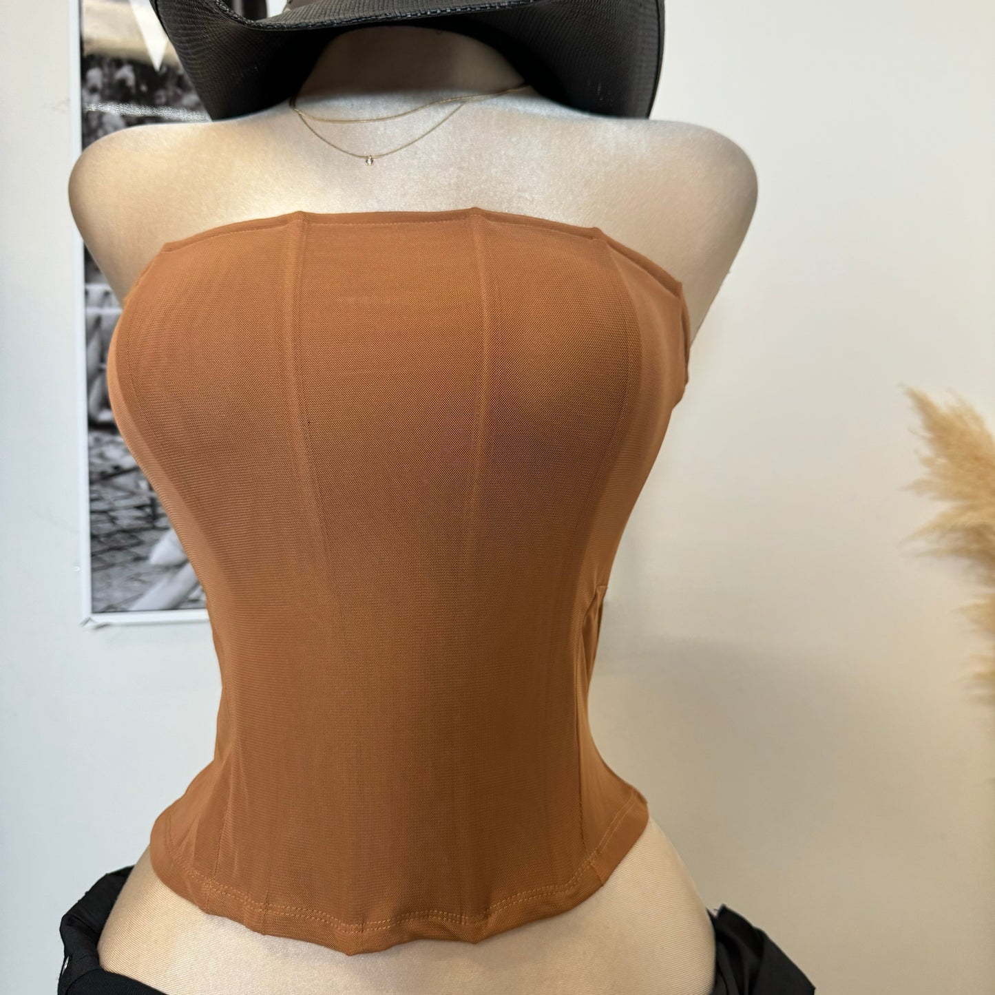 Mesh Corset Top-Camel