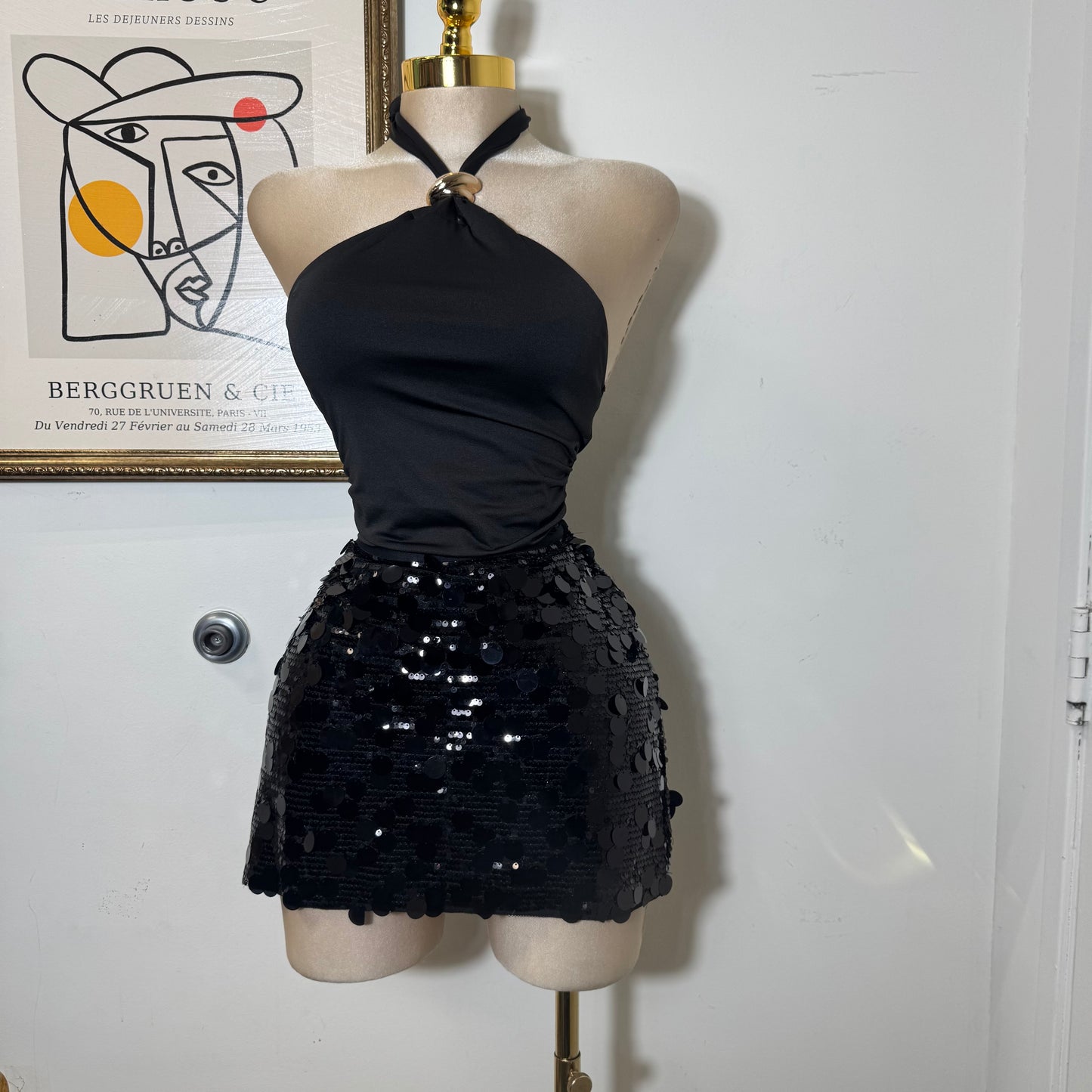 Sequin Mini Skirt-Black