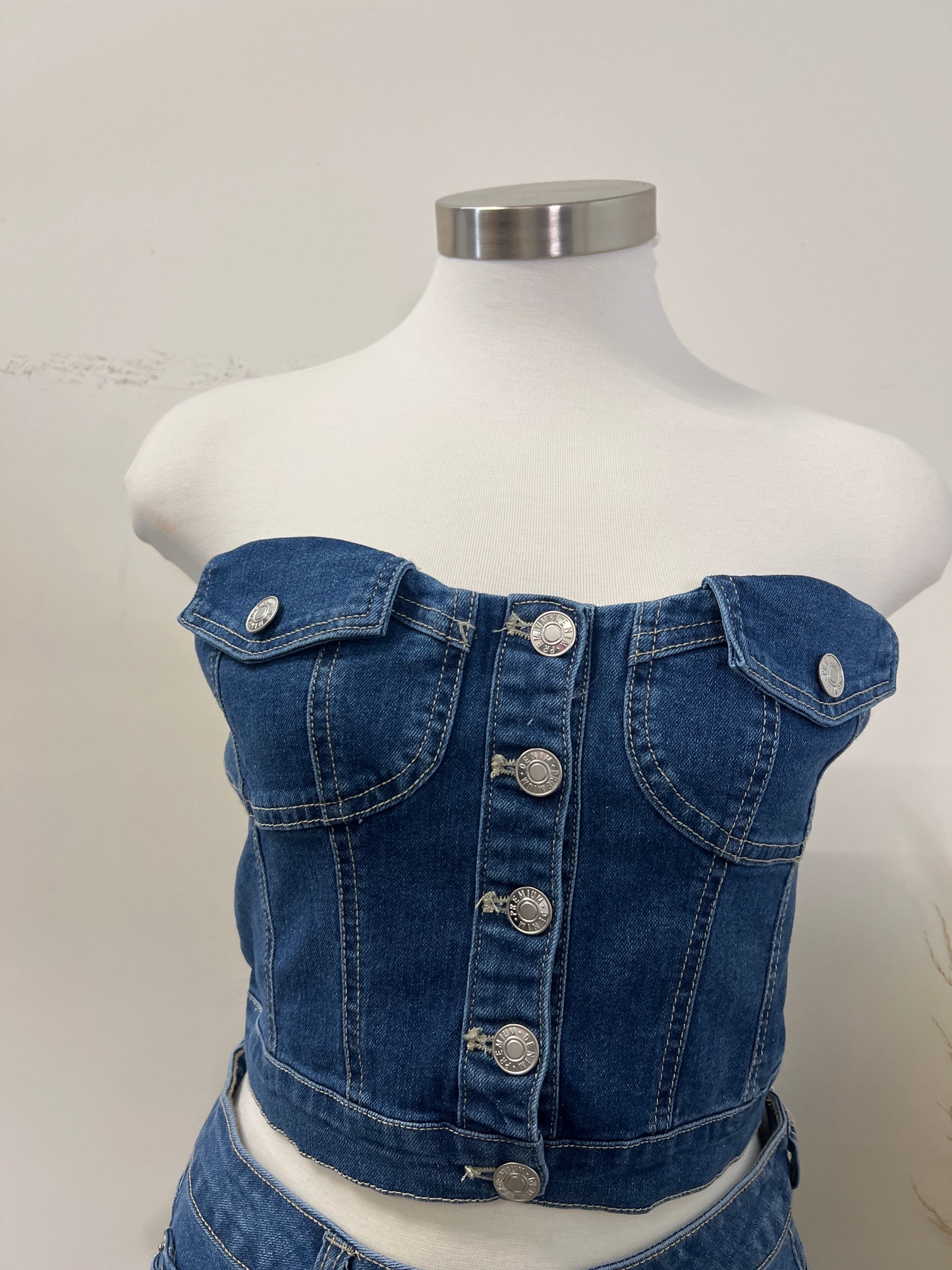 Tube Denim Top-Dark Blue