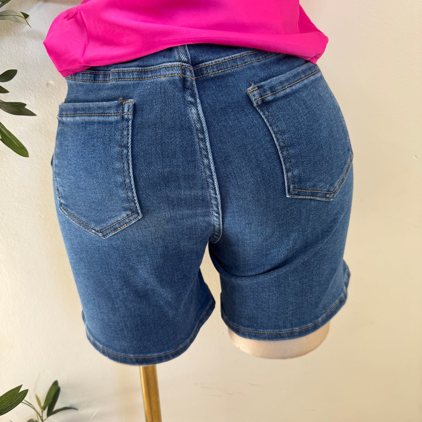 High Waisted Mom Shorts with Button on the side-Denim Blue