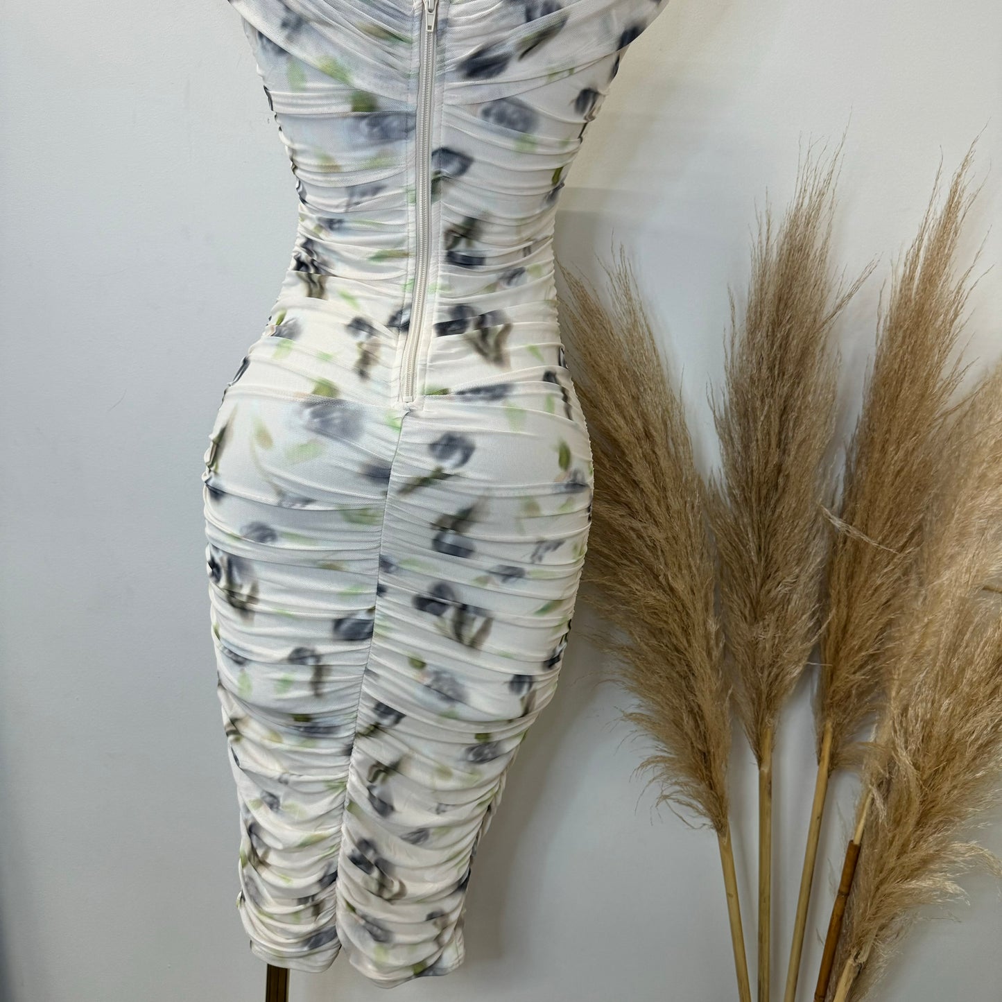 Spring Off shoulder Dress-Cream Multi