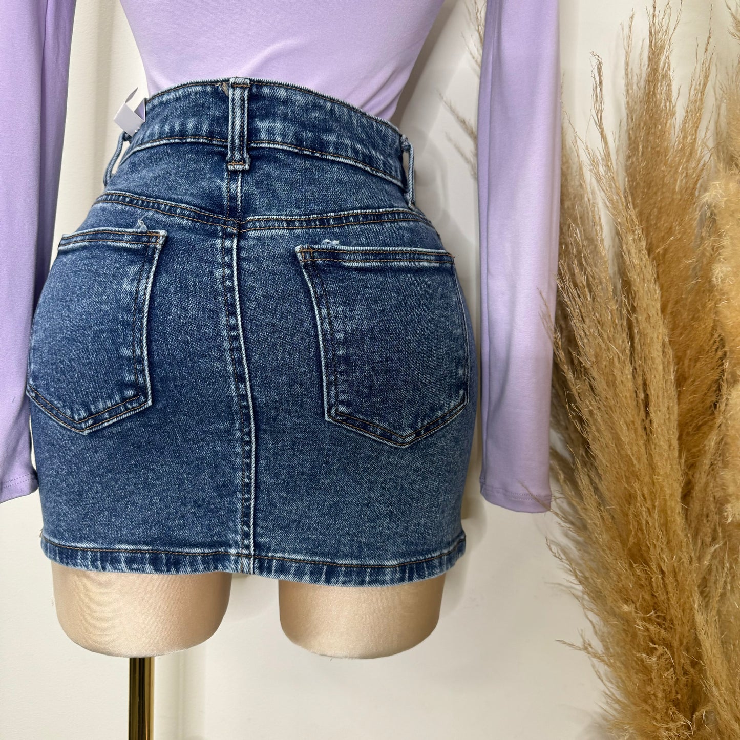Snow Wash Mini Skirt-Blue