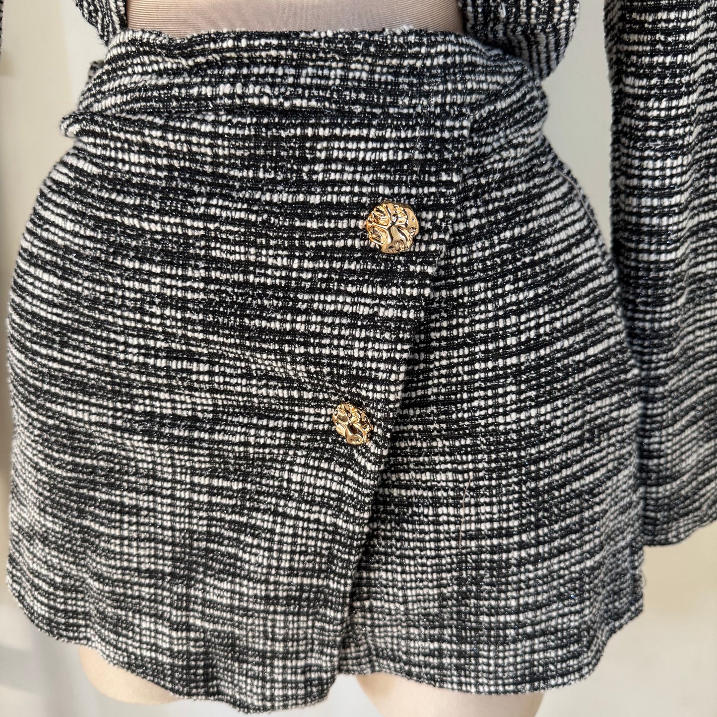 Asymmetrical Tweed Mini Skirt -Black