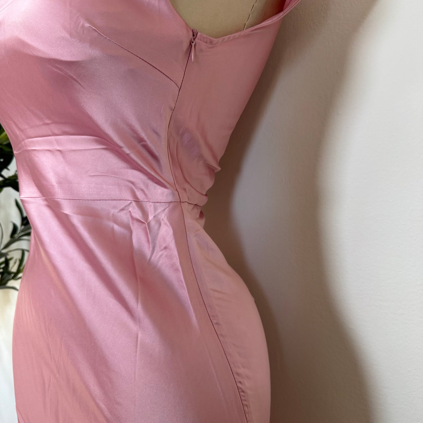 Asymmetrical Satin Dress-Baby Pink