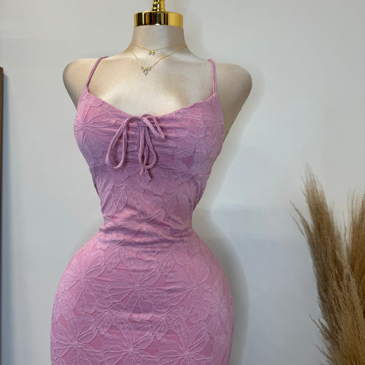 Tie Front Open Back Maxi Dress -Pink