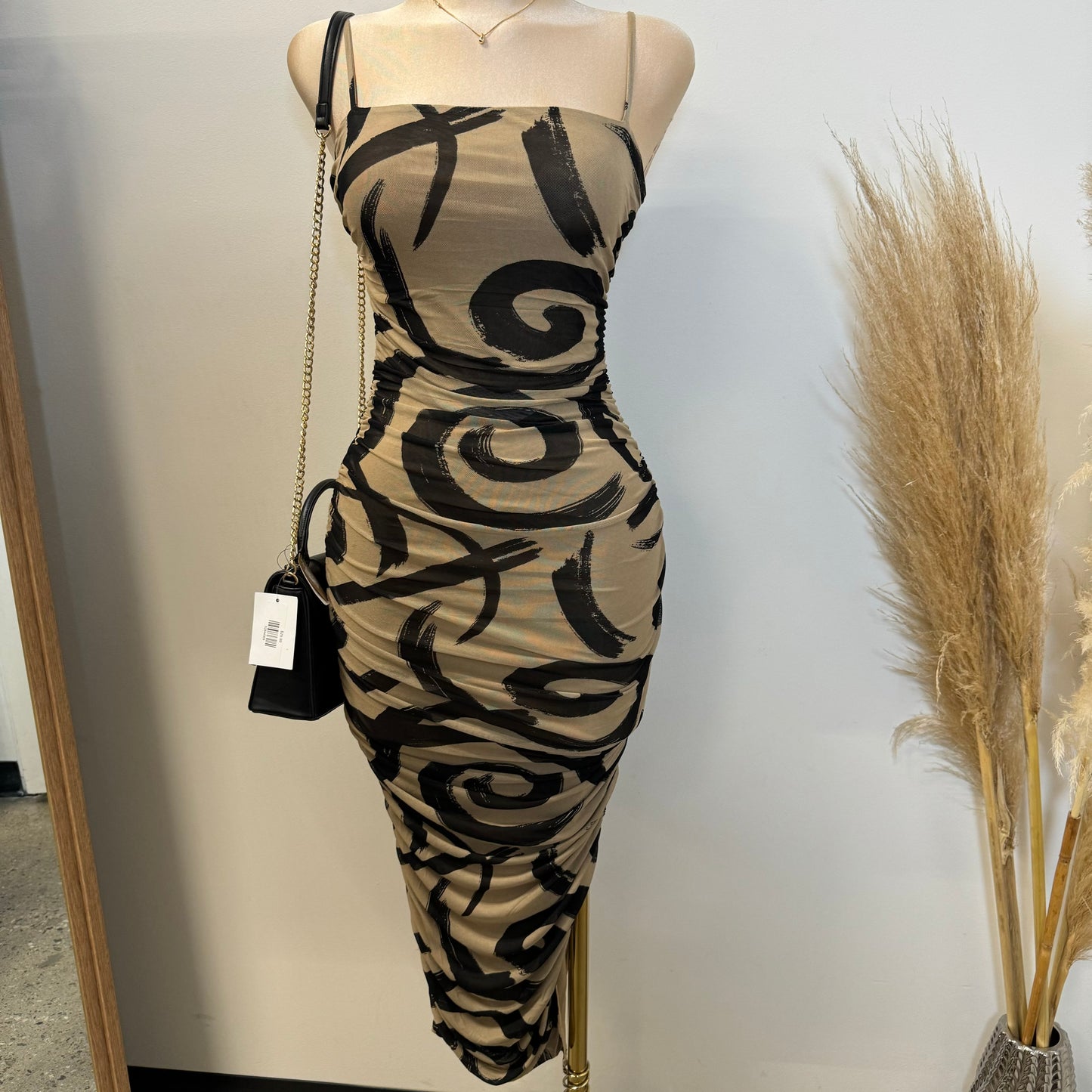 Janice Midi Dress-Khaki/Black