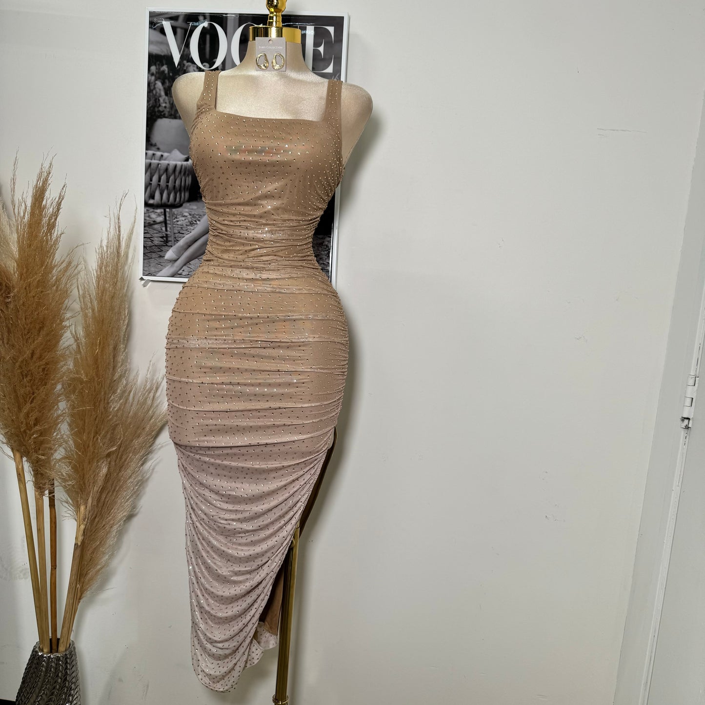 Xia Rhinestone Dress-Hombre Color