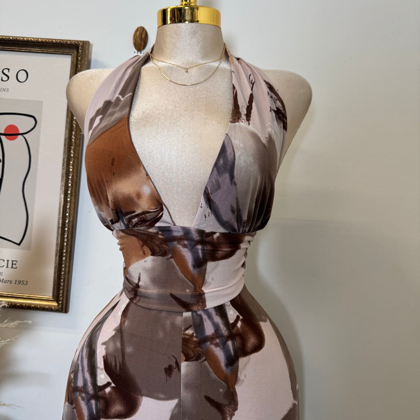 Halter Jumpsuit-Multi Brown