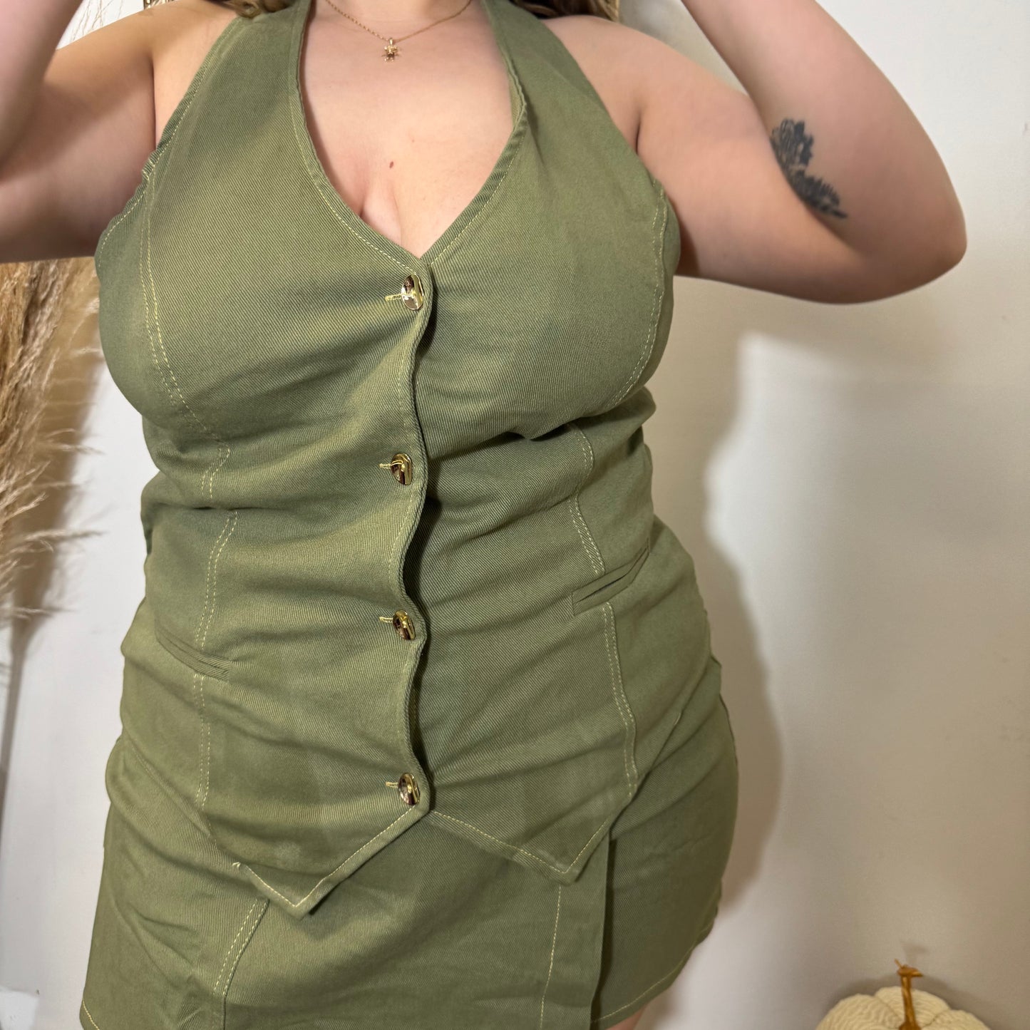 Denim Halter Vest-Green
