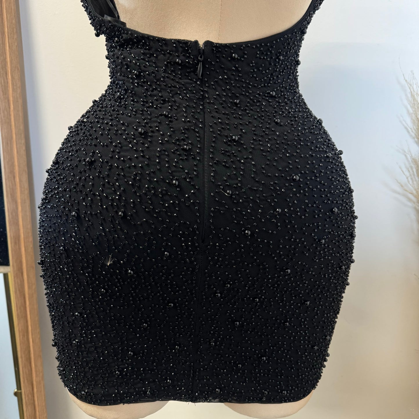 Cowl beaded Halter Dress-Black1