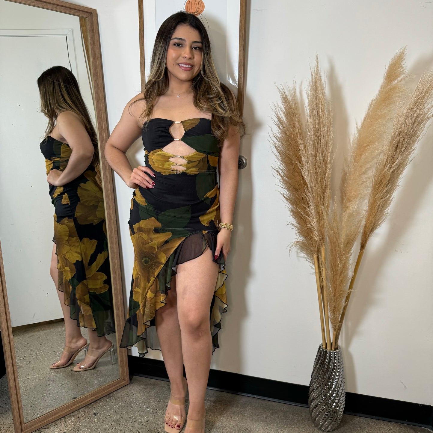 Karol Strapless Dress-Black/Yellow