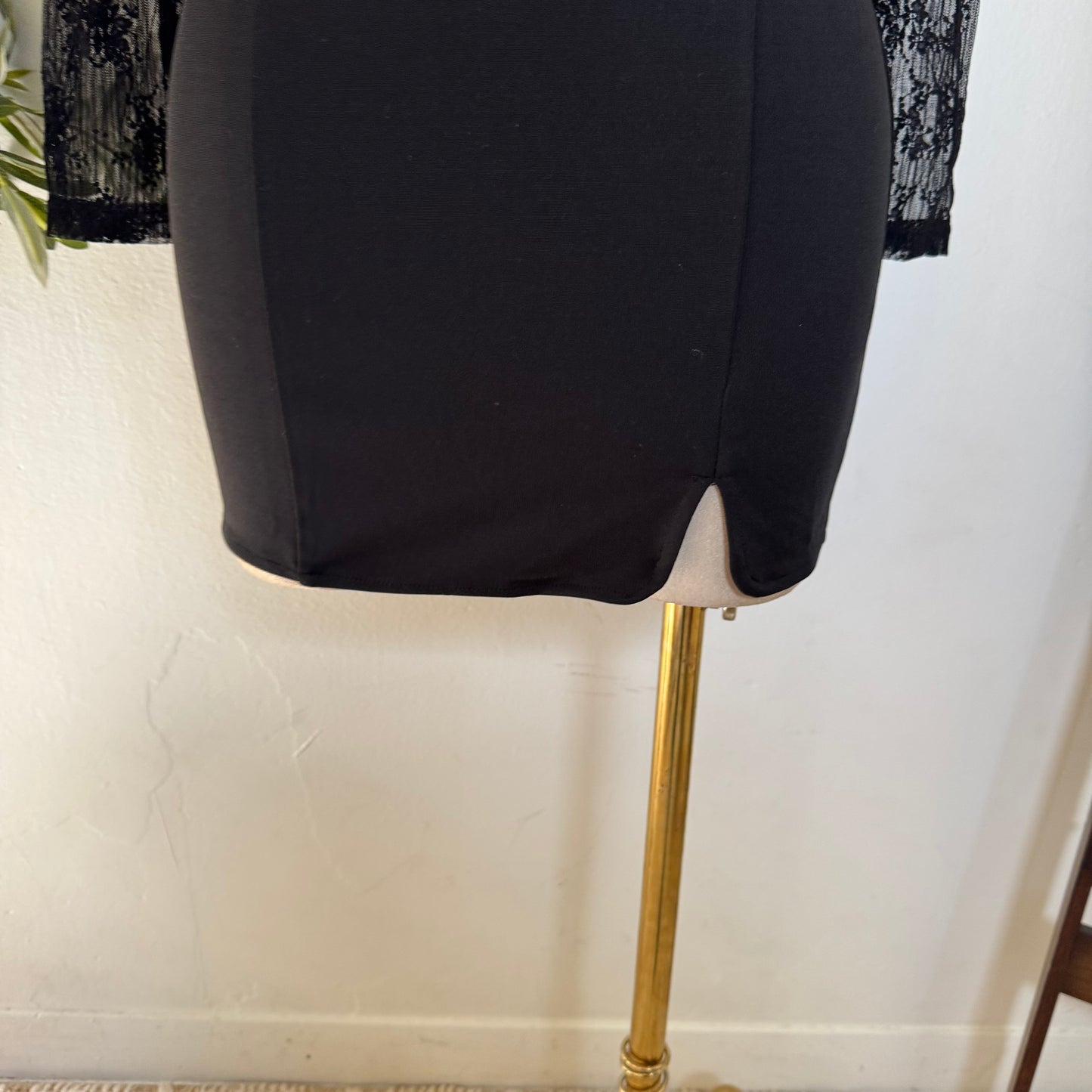 Nylon Ponte off Shoulder Long sleeve -Black