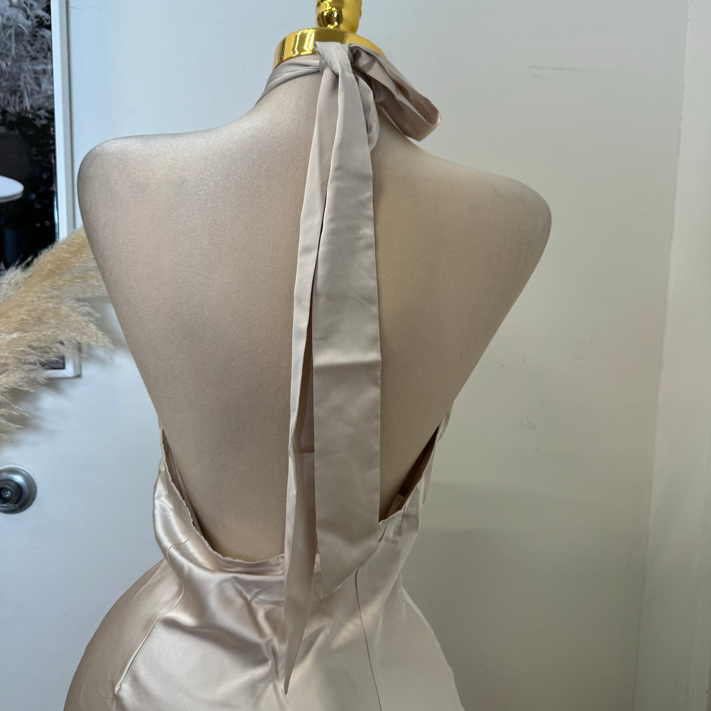 Silky Halter Dress-Champagne