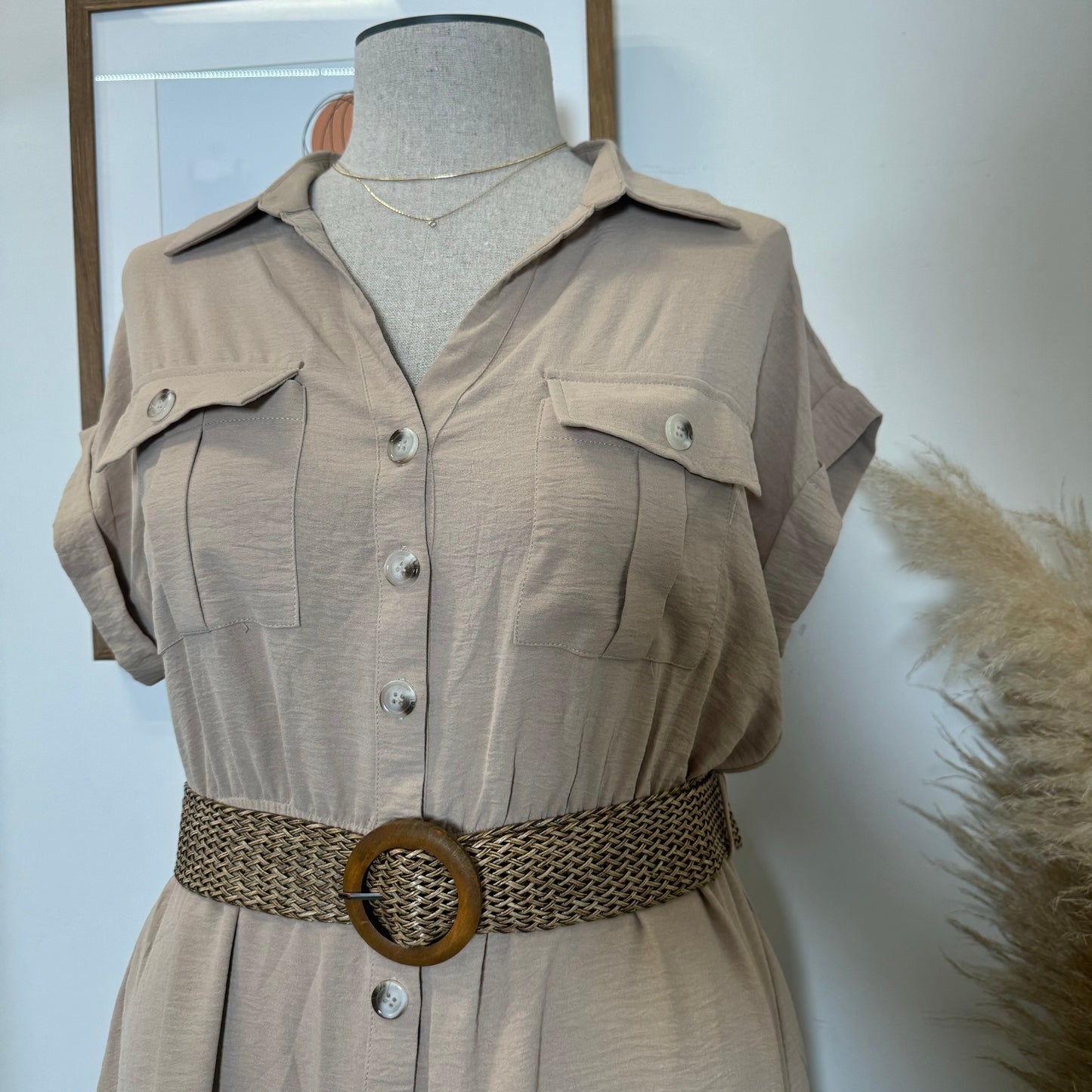 Lorel Dress with Belt PL-Taupe