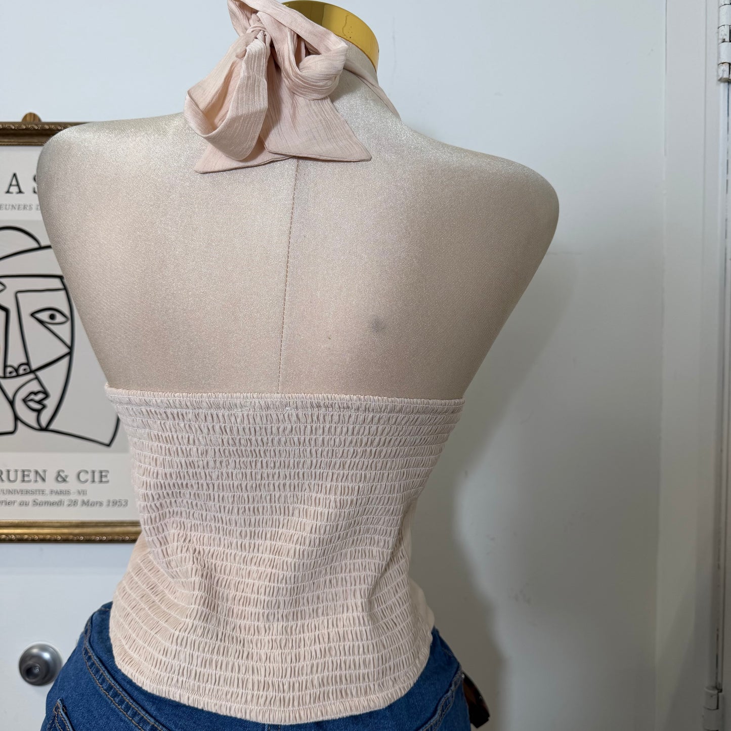 Halter Neck Crop Top-Beige