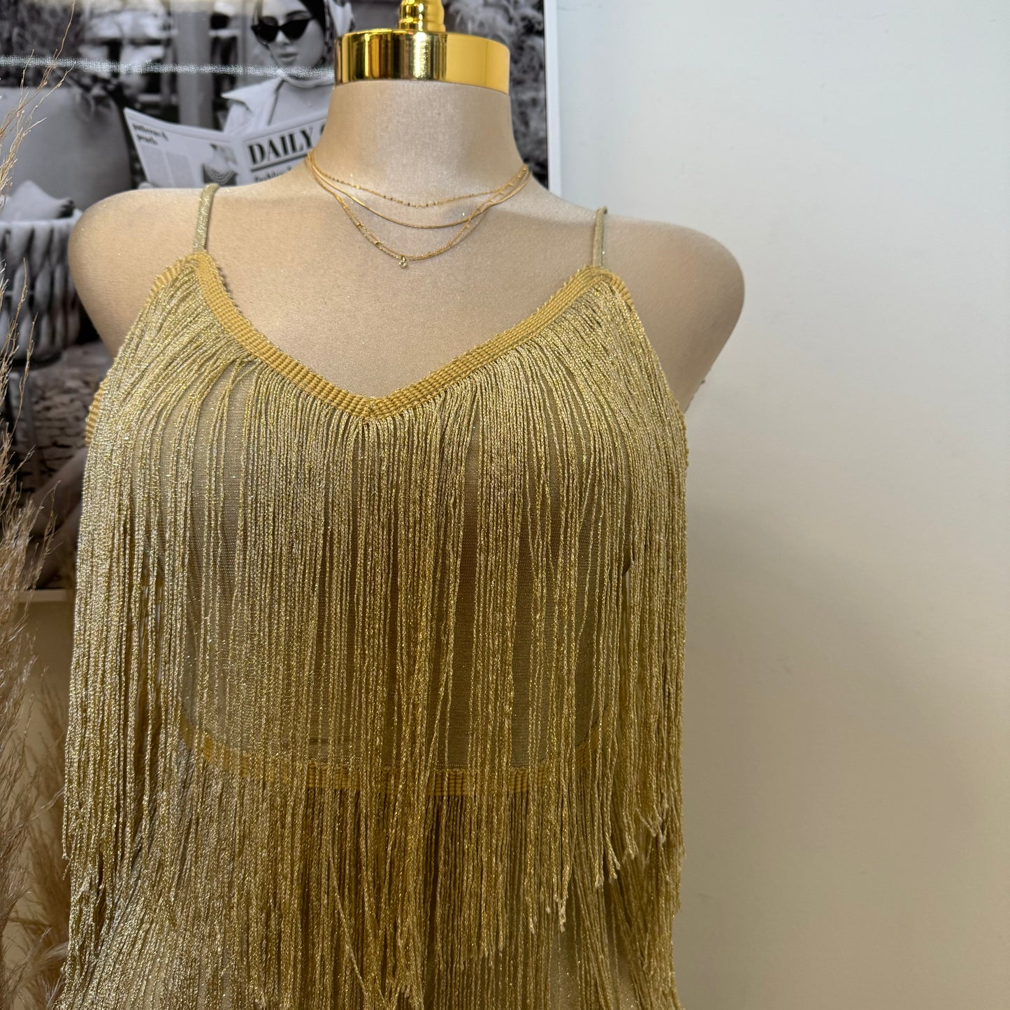 Fringe Gold Dress-Gold