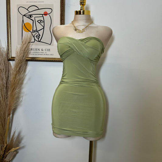 Twist Strapless Dress-Green