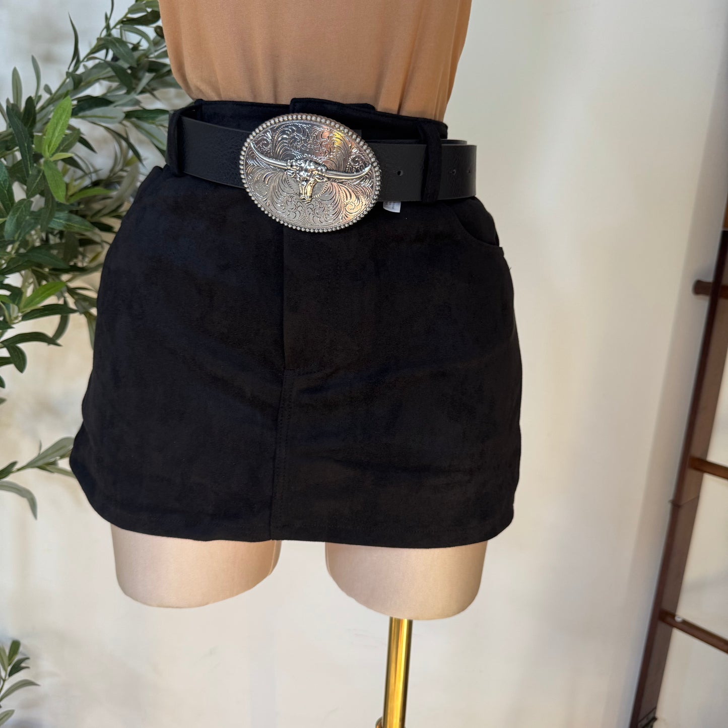 Suede Mini Skirt with shorts underneath -Black