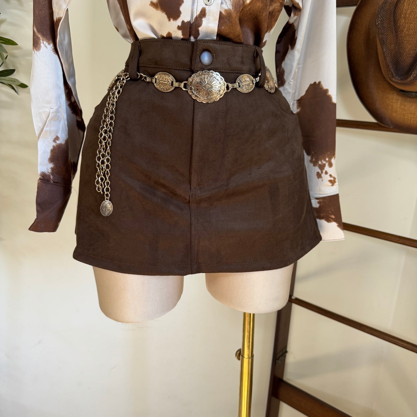 Suede Mini Skirt with shorts underneath -Chocolate