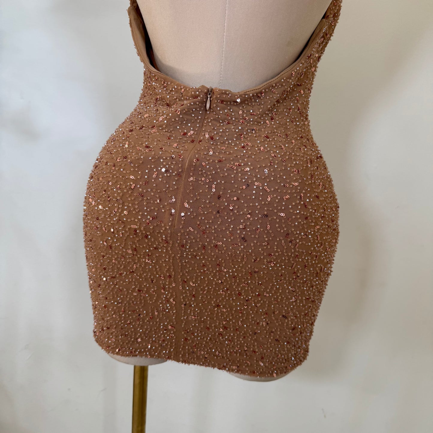 Cowl Sequins Dress-Mocha