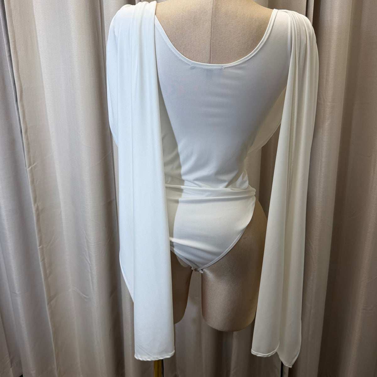 Draped Bodysuit Long sleeve-White