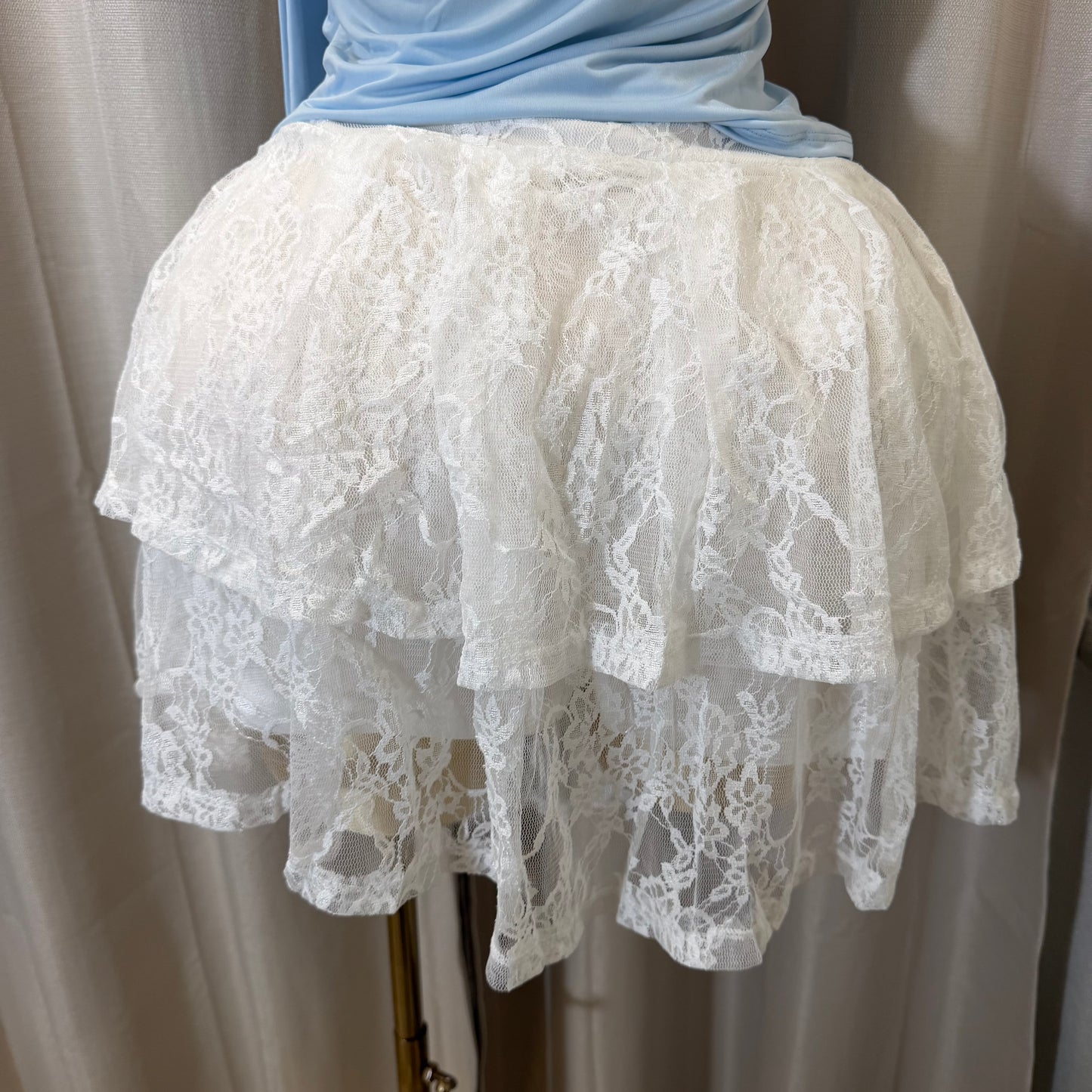 PL-lace layered ruffle mini skort -White