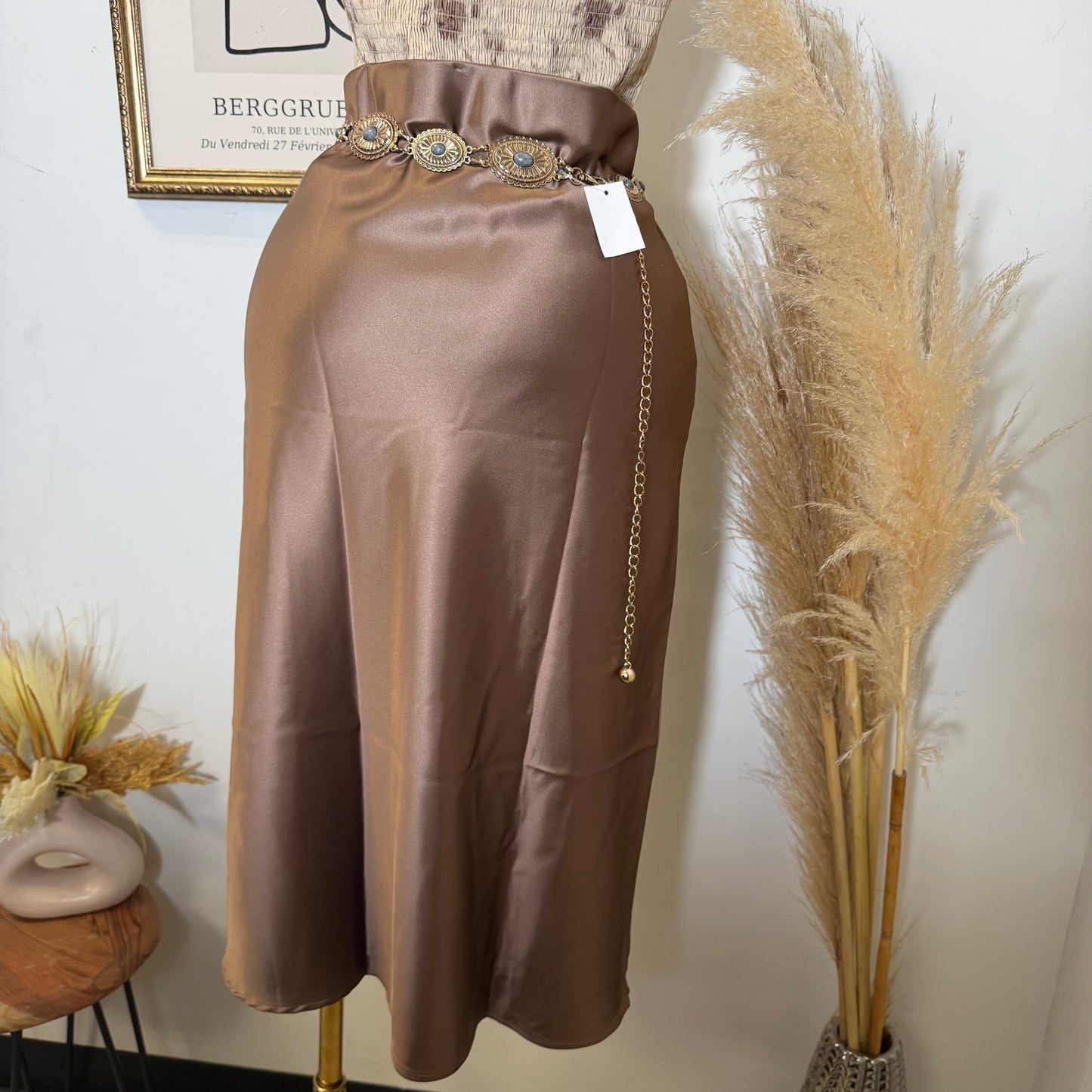 Satin Midi Skirt-Champagne