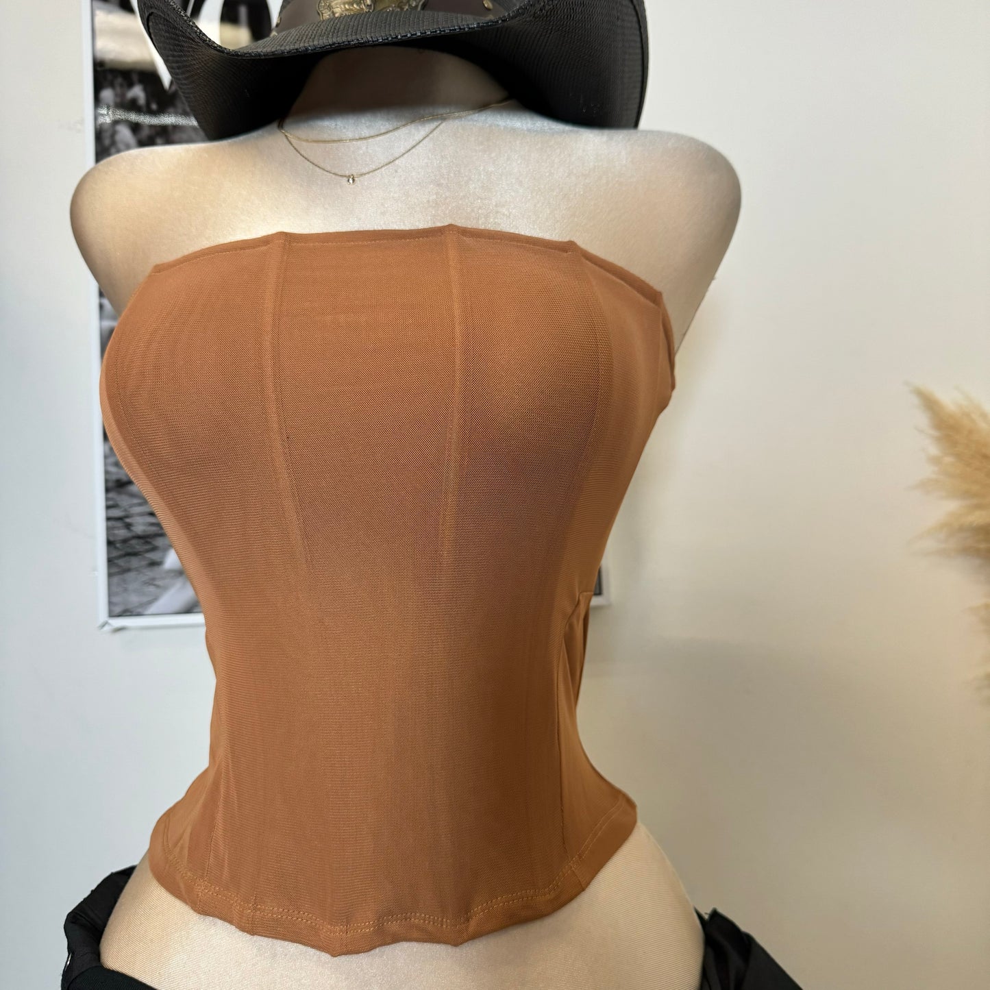 Mesh Corset Top-Camel