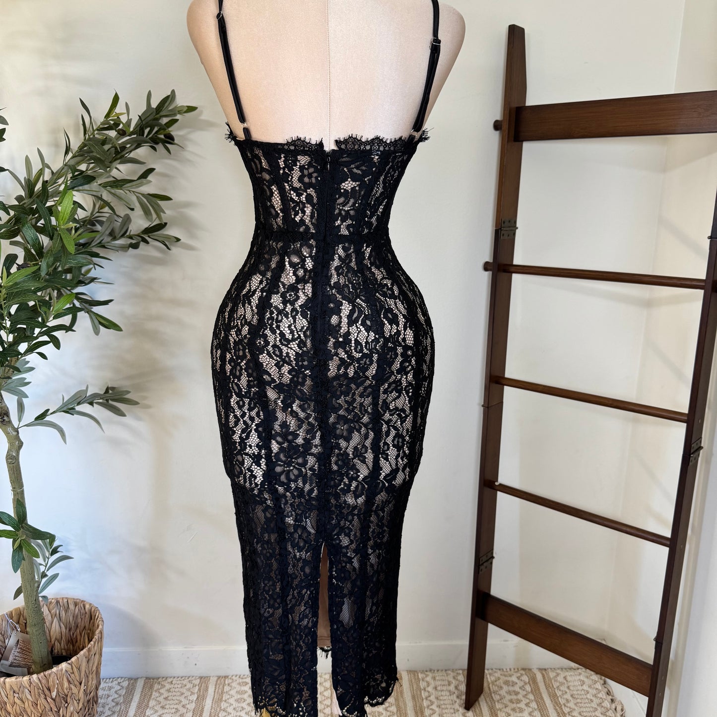 Midnight Lace Corset Dress-Black