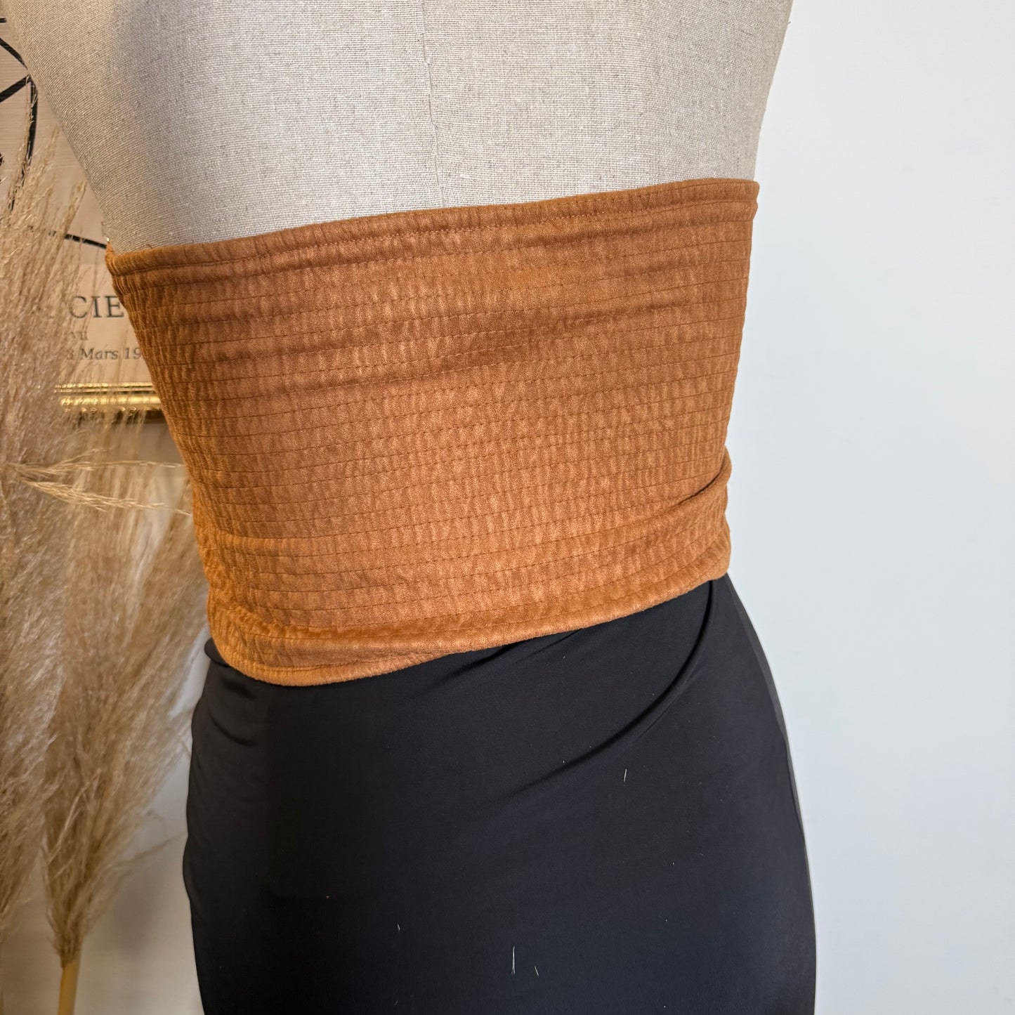 Camelia Suede Corset Plus Size-Brown