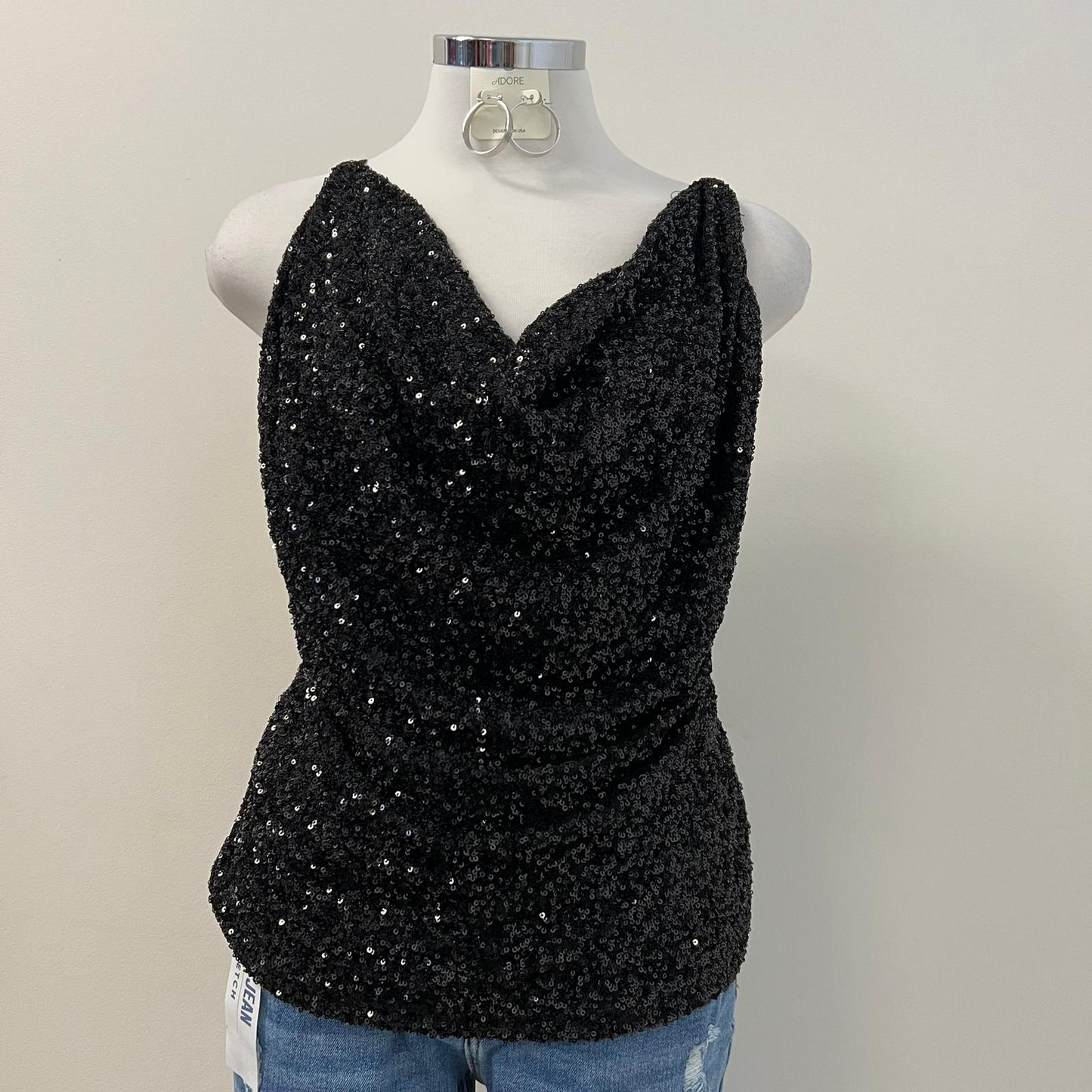 Iris cowl Neck Sequin Top - Black